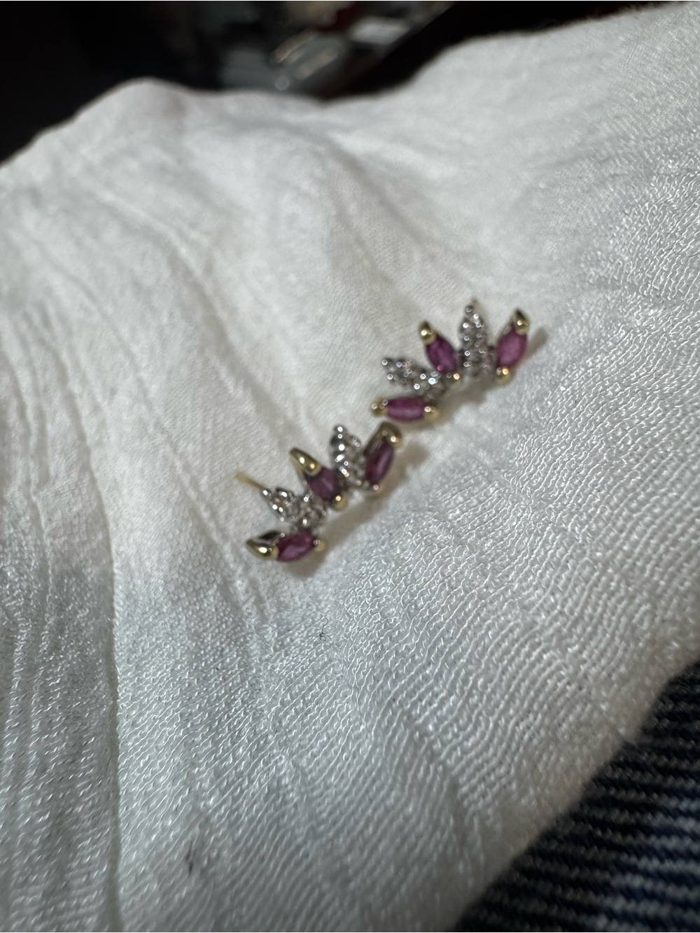 Vintage 14K Gold Marquise Ruby & Diamond Cluster Earring Set Left Right no backs